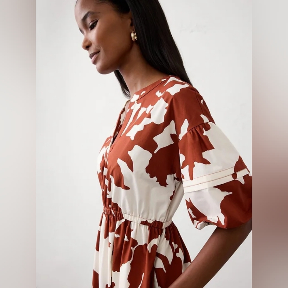 NWT Red Floral Tiered Midi Dress Size Medium By Banana Republic Factory - Picture 7 of 8